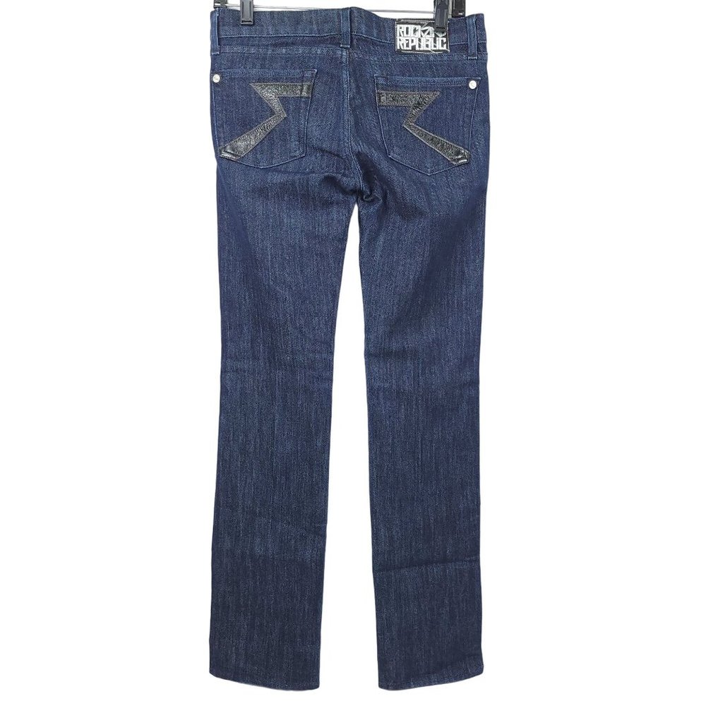 Rock and Republic Women Jeans Straight Leg Sz 27 Dark Wash Denim MidRise Stretch